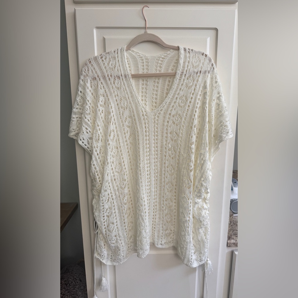 Women's Ivory Crochet Beach Cover-Up Tunic